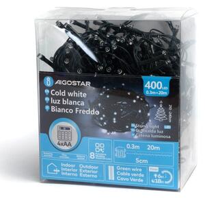 Aigostar - LED Venkovní vánoční řetěz 400xLED/8 funkcí 4xAA 20,3 m studená bílá