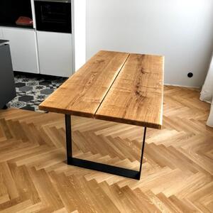 KULHÁNEK Designový stůl ze 2 ks fošen Velikost desky: 150x80 cm, Odstín podnože: černá s jemnou strukturou - JS RAL 9005