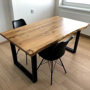KULHÁNEK Jídelní stůl s rustikální hranou a ocelovou podnoží Velikost desky: 150x80 cm, Odstín podnože: černá s jemnou strukturou - JS RAL 9005