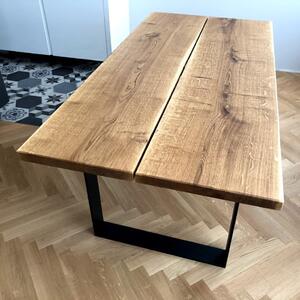 KULHÁNEK Designový stůl ze 2 ks fošen Velikost desky: 150x80 cm, Odstín podnože: černá - RAL 9005