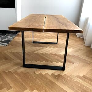 KULHÁNEK Designový stůl ze 2 ks fošen Velikost desky: 160x80 cm, Odstín podnože: bílá - RAL 9010
