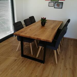 KULHÁNEK nábytek Masivní jídelní stůl s přírodní hranou a kovovou podnoží Velikost desky: individuální, Odstín podnože: bílá - RAL 9010