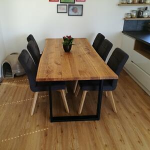 KULHÁNEK Masivní jídelní stůl s přírodní hranou a kovovou podnoží Velikost desky: 160x80 cm, Odstín podnože: antracit - RAL 7016