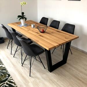 KULHÁNEK Masivní jídelní stůl s rovnou hranou a kovovou podnoží Velikost desky: 150x80 cm, Odstín podnože: černá s jemnou strukturou - JS RAL 9005