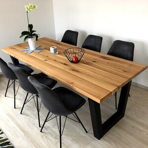 KULHÁNEK Masivní jídelní stůl s rovnou hranou a kovovou podnoží Velikost desky: 160x80 cm, Odstín podnože: černá s jemnou strukturou - JS RAL 9005