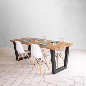 KULHÁNEK nábytek Masivní jídelní stůl s rovnou hranou a kovovou podnoží Velikost desky: individuální, Odstín podnože: bílá - RAL 9010