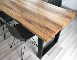 KULHÁNEK Jídelní stůl s rovnou hranou a ocelovou podnoží Velikost desky: 150x80 cm, Odstín podnože: černá s jemnou strukturou - JS RAL 9005