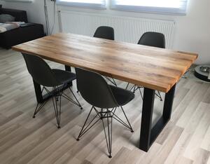 KULHÁNEK Jídelní stůl s rovnou hranou a ocelovou podnoží Velikost desky: 160x80 cm, Odstín podnože: černá s jemnou strukturou - JS RAL 9005