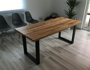 KULHÁNEK Jídelní stůl s rovnou hranou a ocelovou podnoží Velikost desky: 150x80 cm, Odstín podnože: černá s jemnou strukturou - JS RAL 9005