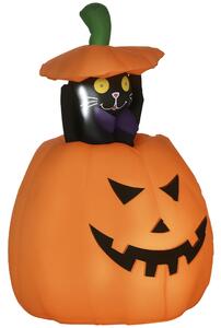 Outsunny Nafukovací Halloweenská Dýně s Kočkou Výška 91-115 cm Halloweenská Dekorace s LED Světly IP44 2 Nafukovače pro Zahradní Oslavy 76x64x91-115 c