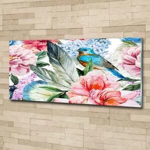 Fotoobraz skleněný na stěnu do obýváku Květiny a ptáci osh-83956039