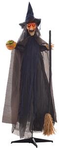 Halloween dekorace čarodějnice s koštětem, svítící oči, děsivé zvuky, ohebné paže, 107x65x190 cm
