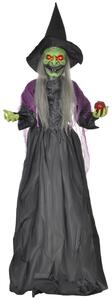 Čarodějnice s otráveným jablkem, halloweenská dekorace, strašidelné zvuky, červené oči, pohyblivé paže, 180 cm