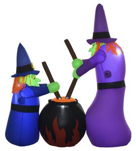 HOMCOM Nafukovací čarodějnice s kotlem, vzdušná figurína, Halloween dekorace s LED osvětlením, Polyester, 170x60x180cm
