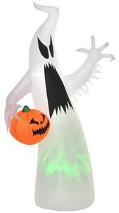 HOMCOM samo-nafukovací strašidelný duch s LED osvětlením, halloween dekorace, polyester, bílá, 105 x 65 x 180 cm