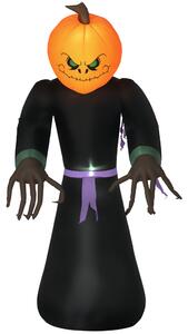 HOMCOM 210 cm nafukovací dýňový duch, halloweenská horor dekorace s LED osvětlením, halloweenská dekorace, voděodolná vzduchová postava, polyester, do