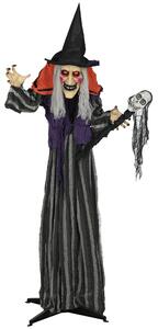 160 cm halloweenská dekorace – čarodějnice s LED světly, zvukovou funkcí, nastavitelné paže a tělo