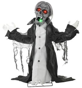 Halloween dekorace, kostra/zombie, pohyblivá, pohybový senzor, LEDy & zvuky, 75 cm