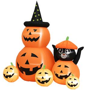 Nafukovací halloweenová dýně s kočkou, 6 stop (183 cm), s LED světly IP44 a ventilátorem pro párty 160x100x180 cm oranžová