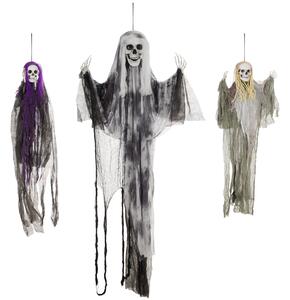 Visící kostliví duchové, sada 3, halloweenská dekorace, nastavitelné paže, 90/110/200cm
