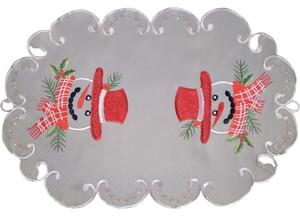 Vánoční šedý ubrus s výšivkou sněhuláka 45 cm 30 cm