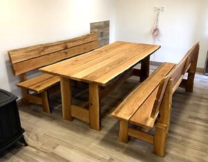 KULHÁNEK nábytek Zahradní dubová sestava - stůl, 2x lavice s opěradlem (rustikální provedení) Délka: 150 cm, Odstín nátěru: olej - ořech