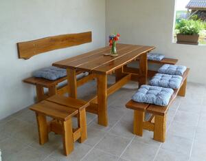 KULHÁNEK nábytek Zahradní dubová sestava - stůl, 3x lavice bez opěradla, 1x stolička (rustikální provedení) Odstín nátěru: lazura - teak
