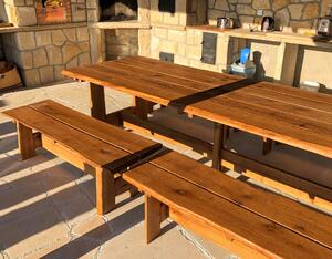 KULHÁNEK Zahradní dubová sestava - stůl, 4x lavice bez opěradla (rustikální provedení) Odstín nátěru: lazura - teak