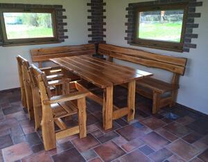 KULHÁNEK Zahradní dubová sestava - stůl, 2x křeslo, 1x rohová lavice (rustikální provedení) Odstín nátěru: olej - teak