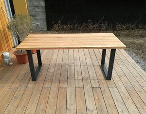 KULHÁNEK Zahradní stůl - kombinace dřeva a oceli Odstín nátěru: lazura - palisandr, Velikost desky: 150x80 cm, Odstín podnože: černá - RAL 9005
