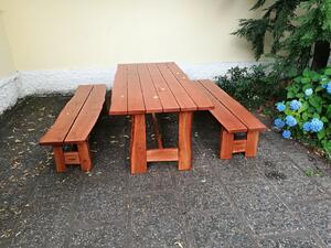 KULHÁNEK nábytek Zahradní dubová sestava - stůl, 2x lavice bez opěradla (rustikální provedení) Délka: 150 cm, Odstín nátěru: olej - teak
