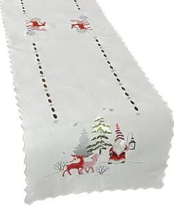 Vánoční bílá štóla s výšivkou elfa a soba Šířka: 40 cm | Délka: 220 cm