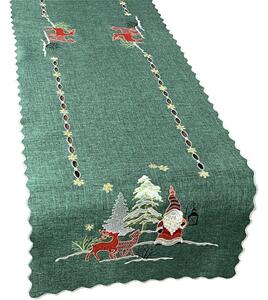 Vánoční zelená štóla s výšivkou skřítka a sobů Šířka: 40 cm | Délka: 220 cm