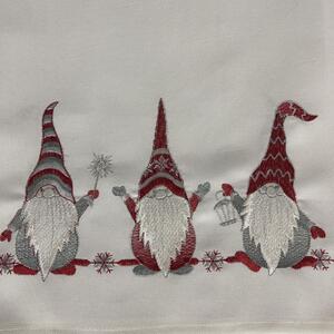 Bílá vánoční štóla s červenou výšivkou skřítků Šířka: 40 cm | Délka: 160 cm