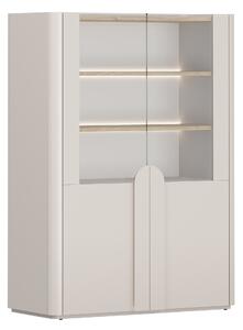 Vitrína Amilio 100 cm dvoudveřová - kašmír / olejovaný dub / úchyty kašmír