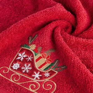 Bavlněný červený ručník s vánočními saněmi Šířka: 70 cm | Délka: 140 cm