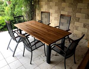 KULHÁNEK Zahradní stůl s kovovými nohami Odstín nátěru: olej - palisandr, Velikost desky: individuální, Odstín podnože: černá s jemnou strukturou - JS RAL 9005