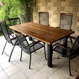 KULHÁNEK Zahradní stůl s kovovými nohami Odstín nátěru: lazura - palisandr, Velikost desky: 150x80 cm, Odstín podnože: černá s jemnou strukturou - JS RAL 9005