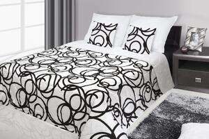 Francouzský přehoz na postel bílé barvy s černým abstraktním motivem