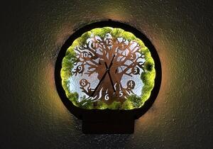 Světelné hodiny nástěnné s baterií "Mech a strom" 31x33 cm provedení povrchu: dub B