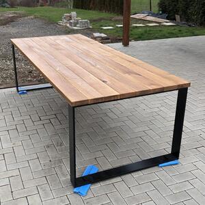 KULHÁNEK Zahradní stůl s nohami z ploché oceli XXL Odstín nátěru: olej - palisandr, Velikost desky: 250x90 cm, Odstín podnože: černá s jemnou strukturou - JS RAL 9005