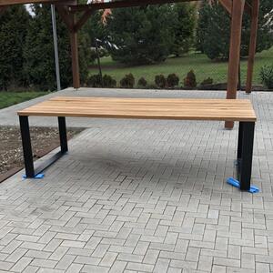 KULHÁNEK Zahradní stůl s nohami z ploché oceli XXL Odstín nátěru: olej - palisandr, Velikost desky: 250x90 cm, Odstín podnože: černá s jemnou strukturou - JS RAL 9005