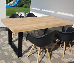 KULHÁNEK Zahradní stůl z dubových trámů a oceli Odstín nátěru: lazura - teak, Odstín podnože: bílá - RAL 9010