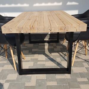 KULHÁNEK Zahradní stůl z dubových trámů a oceli Odstín nátěru: lazura - teak, Odstín podnože: bílá - RAL 9010