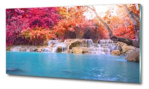 Foto obraz sklo tvrzené Vodopád v lese osh-85305584