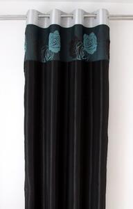 Černý závěs s tyrkysovými květy Šířka: 140 cm | Délka: 250 cm (v sadě 1 kus)