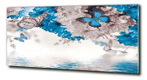 Foto obraz sklo tvrzené Květiny a motýli osh-85449267