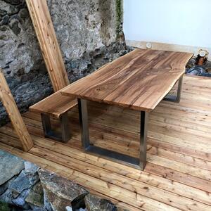 KULHÁNEK Zahradní sestava s nerezovými nohami - stůl, lavice bez opěradla Délka: 150 cm