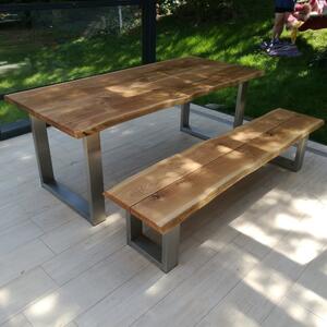 KULHÁNEK nábytek Zahradní sestava s nerezovými nohami - stůl, lavice bez opěradla Délka: 150 cm