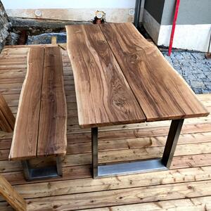 KULHÁNEK Zahradní sestava s nerezovými nohami - stůl, lavice bez opěradla Délka: 150 cm